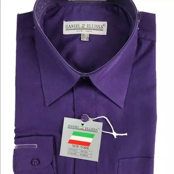 Daniel Ellissa Men's Purple Dress Shirt Convertible Cuffs Pocket Sizes 14.5-22.5 - Picture 2 of 3